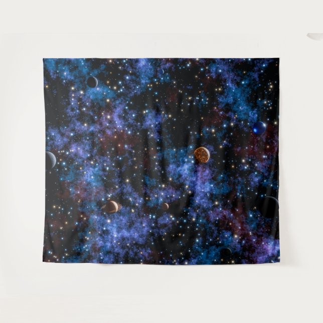 Farbige Galaxien, Sterne und Planeten in der Nacht Wandteppich (Vorderseite (Horizontal))