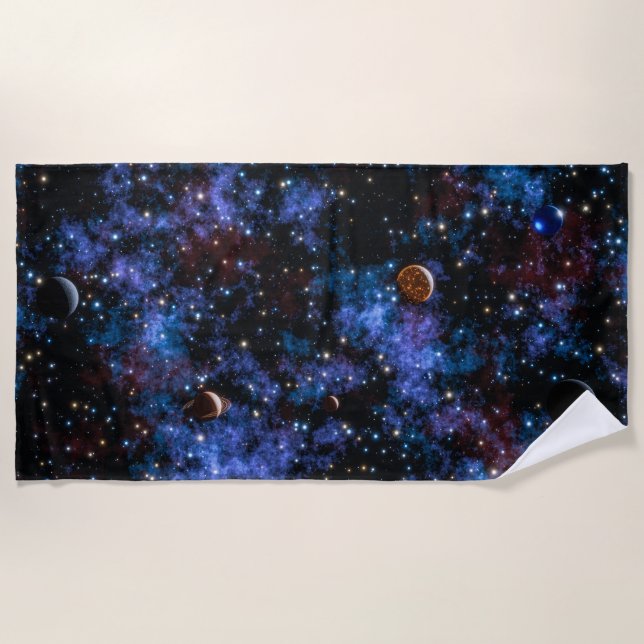 Farbige Galaxien, Sterne und Planeten Strandtuch (Vorderseite)