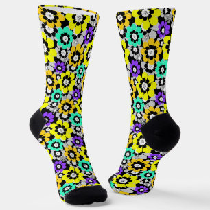 Farbige Gänseblümchen Blumen Gelb Türkis Lila Socken