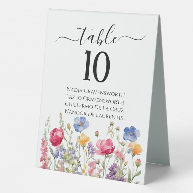 Farbige Gartenanlage Boho Wildblumen Tafelzelt Zei Tischaufsteller (Rückseite)