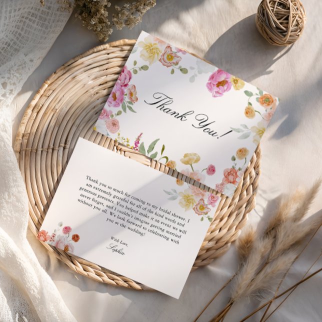 Farbige Gartenblumen Brautparty  Dankeskarte (Von Creator hochgeladen)
