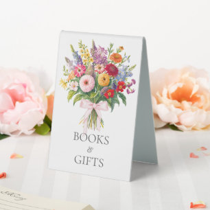 Farbige Gartenblumen Rosa Schleife Baby Shower Ges Tischaufsteller
