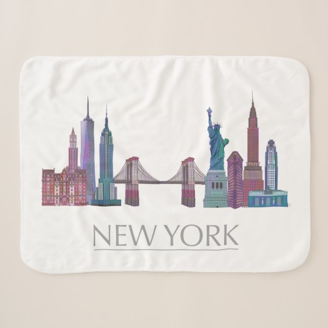 Farbige Gebäude New York Skyline Sherpadecke (Vorderseite (Horizontal))