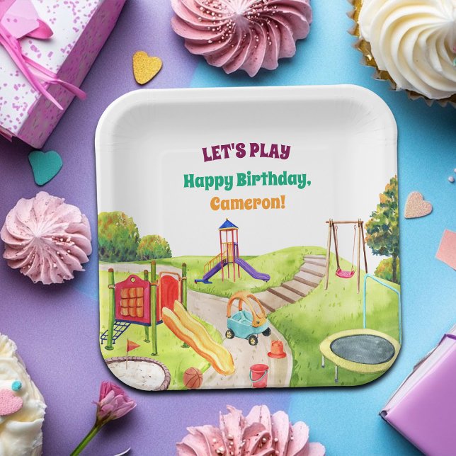Farbige Geburtstagsfeier Spielplatz  Pappteller (Von Creator hochgeladen)