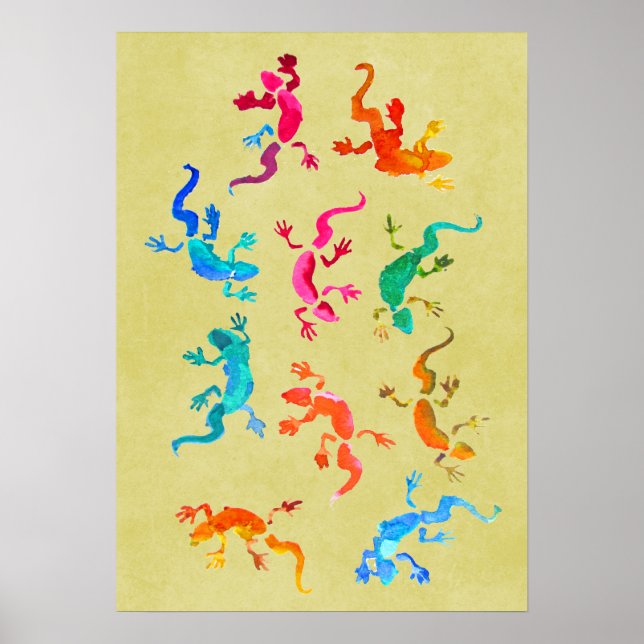 Farbige Geckos Aquarellbilder Poster (Vorne)