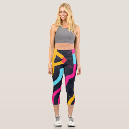 Farbige gekrümmte Formen auf schwarz Capri Leggings