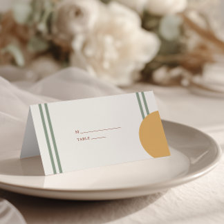 Farbige gelbe Terrakotta Bögen Boho Hochzeit Platzkarte