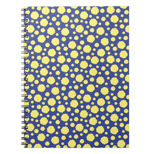 Farbige geometrisch gelbe Kreise auf blau Notizblock (Vorderseite)