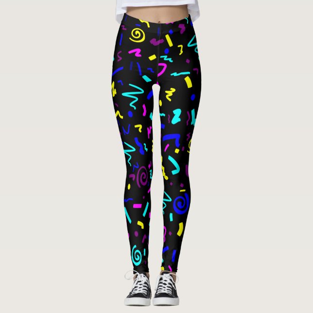 Farbige geometrische 80er  Lässig und Workout Leggings (Vorderseite)