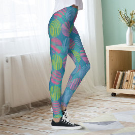 Farbige geometrische abstrakte Kreise auf Blau Leggings