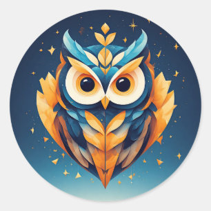 Farbige geometrische Eulengesicht Runder Aufkleber