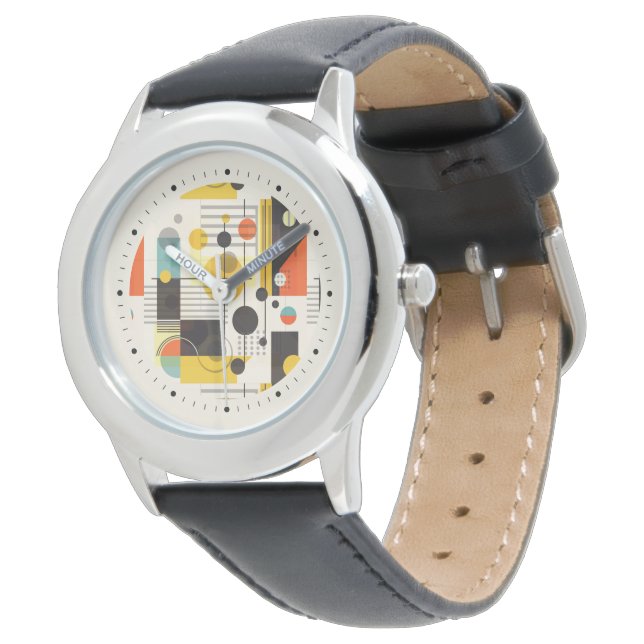 Farbige geometrische Formen Armbanduhr (Schrägansicht)