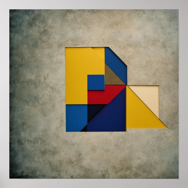 Farbige geometrische Formen auf einem Betonboden Poster (Vorne)