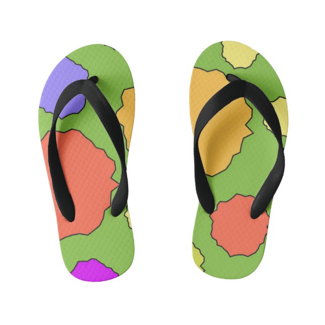 Farbige geometrische Funky-Retrokreise Kinderbadesandalen (Fußbett)