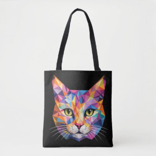 Farbige geometrische Katzen-Gesichts-Low-Poly-Drei Tasche