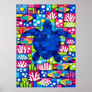 Farbige geometrische Meeresschildkröte-Mosaik Poster