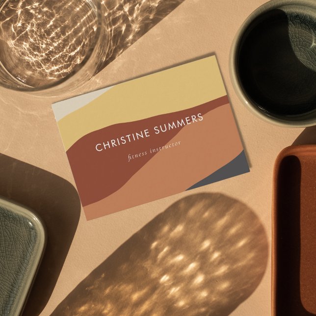 Farbige geometrische Retro-Eart-Neutralstreifen Visitenkarte (Von Creator hochgeladen)