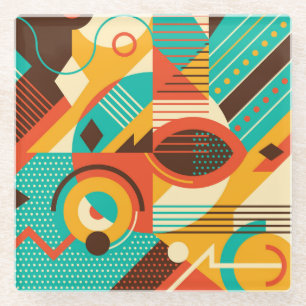 Farbige geometrische Retro-Mode: Vintage-Abstrakti Glasuntersetzer