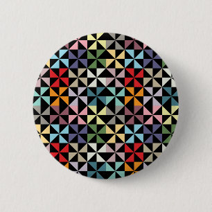 Farbige geometrische Windmühle Schwarz Button