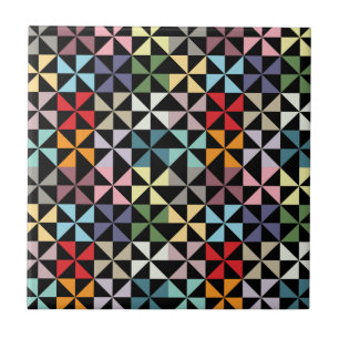 Farbige geometrische Windmühle Schwarz Fliese