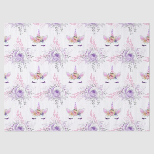 Farbige Gesichter mit violetten Blumen auf Weiß Seidenpapier (Vorderseite)