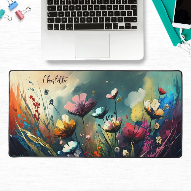 Farbige gestrichene Wildblumen Personalisierter Na Schreibtischunterlage (Von Creator hochgeladen)