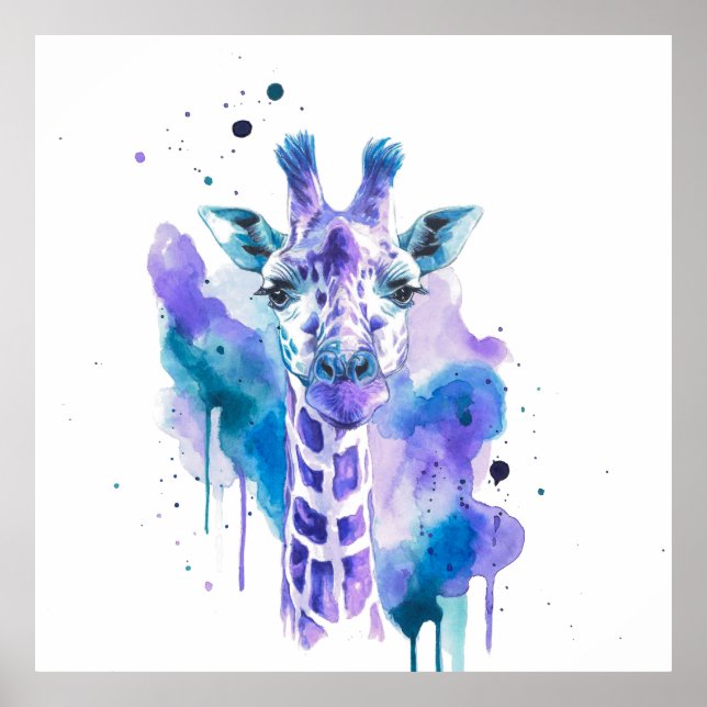 Farbige Giraffe Aquarell  Poster (Vorne)