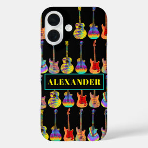 Farbige Gitarren zum schwarzen Namen iPhone 16 Hülle