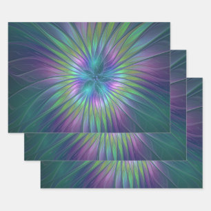 Farbige glänzende Fantasy-Blumen-Abstract-Fraktal- Geschenkpapier Set