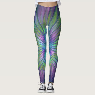 Farbige glänzende Fantasy-Blumen-Abstrakte Fraktal Leggings