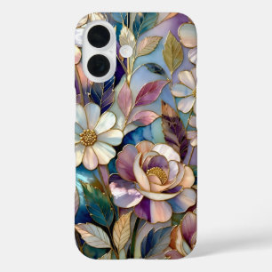 Farbige Glas-iPhone-Hülle Lila Blume iPhone 16 Hülle
