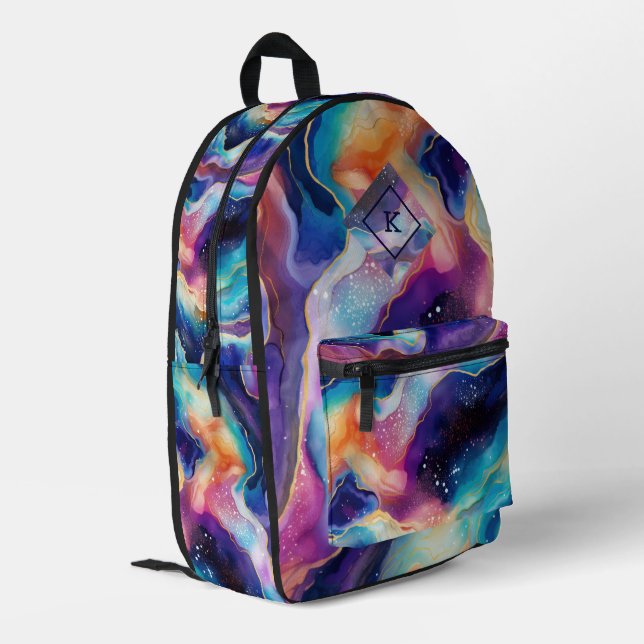 Farbige Glitterie bei Wirbler Textur | Monogramm Bedruckter Rucksack (Rückseitige Ecke links)