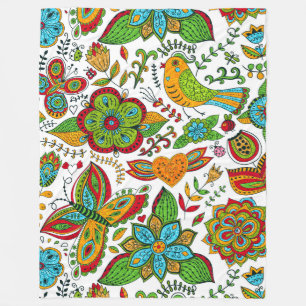 Farbige Glitterie Retro Blume Butterflies & Bird Fleecedecke