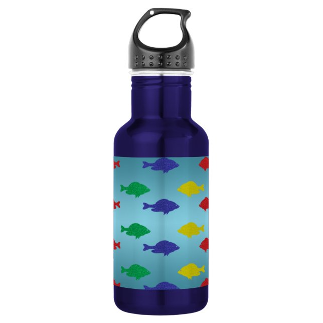 Farbige Glitzer Fisch Edelstahlflasche (Vorderseite)
