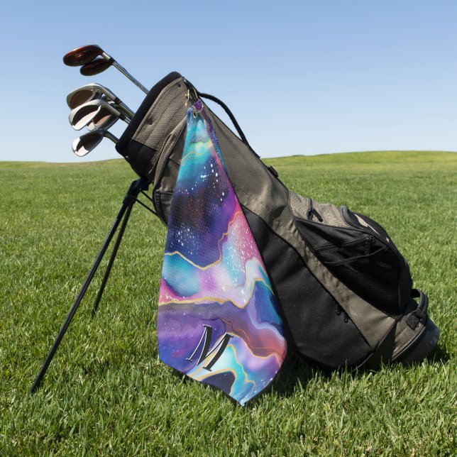 Farbige Glitzer-Muster-Monogramm Golfhandtuch (Gras)