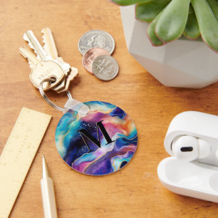 Farbige Glitzer-Muster-Monogramm Schlüsselanhänger