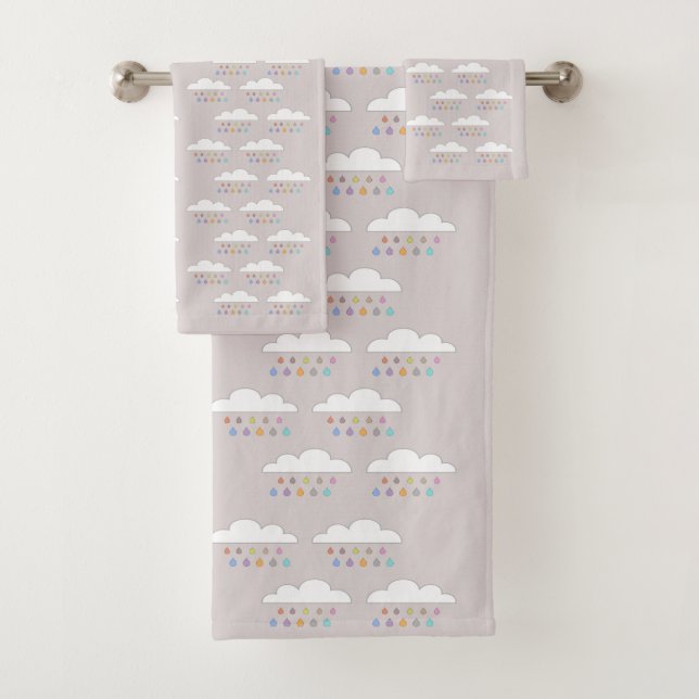Farbige, glückliche Regentropfen, weiße, flauschig Badhandtuch Set (Insitu)