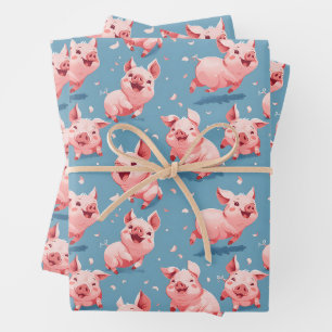 Farbige, glückliche Schweine Geschenkpapier Set