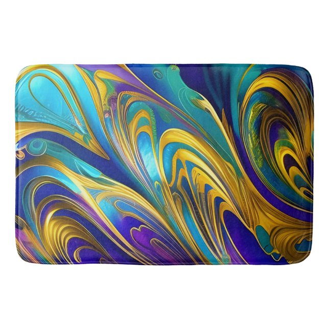 Farbige Gold Abstrakt Blue Lila Ribbbons Badematte (Vorderseite)