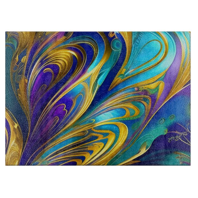 Farbige Gold Abstrakt Blue Lila Ribbbons Schneidebrett (Vorderseite)