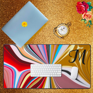 Farbige Gold Blume Monogram Liquid Abstrakt Schreibtischunterlage