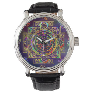 Farbige Gold gerahmt Sri Yantra Sri Chakra Armbanduhr