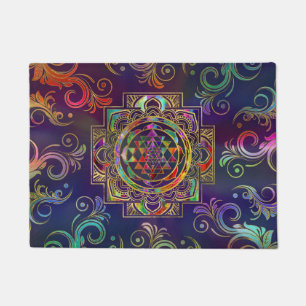 Farbige Gold gerahmt Sri Yantra Sri Chakra Fußmatte