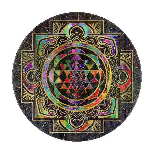 Farbige Gold gerahmt Sri Yantra Sri Chakra Schneidebrett (Vorderseite)