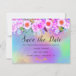 Farbige Gold Quinceañera Save the Date Card Dankeskarte