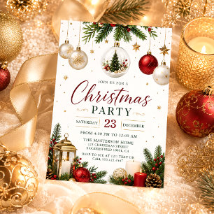 Farbige Goldkugeln und Tannenzweige Weihnachten Einladung
