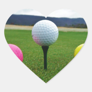 Farbige Golfbälle, Berg-Tee Herz-Aufkleber