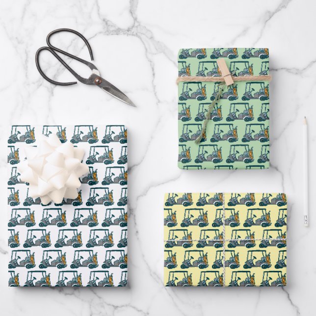 Farbige Golfwagen #1 Geschenkpapier Set (Vorderseite)