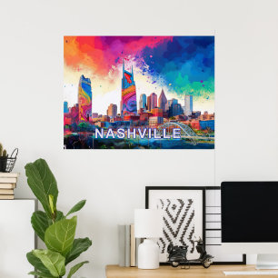 Farbige Graffiti an der Skyline von Nashville, urb Poster