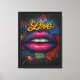 Farbige Graffiti Lippen mit Liebe und YOLO Splash Leinwanddruck